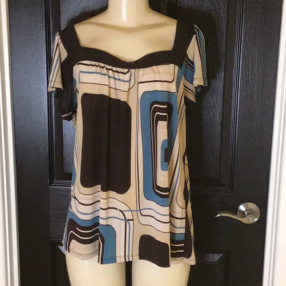 Geometric print blouse with deep square neck